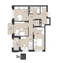 3-комн. квартира в ЖК Гравитация, 67.83 м²