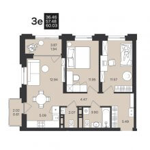 3-комн. евро квартира в ЖК Гравитация, 60.03 м²