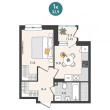 1-комн. квартира в ЖК Орсо Дом на Куфонина, 1, 32.90 м²