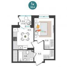 1-комн. квартира в ЖК Орсо Дом на Куфонина, 1, 33.40 м²
