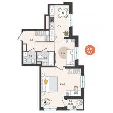 2-комн. евро квартира в ЖК Орсо Дом на Куфонина, 1, 54.20 м²