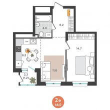 2-комн. евро квартира в ЖК Орсо Дом на Куфонина, 1, 46.00 м²