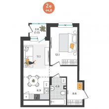 2-комн. евро квартира в ЖК Орсо Дом на Куфонина, 1, 44.80 м²