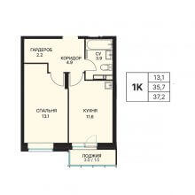 1-комн. квартира в ЖК Нео, 37.20 м²