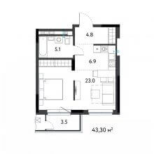 Студии в ЖК К745, 43.30 м²