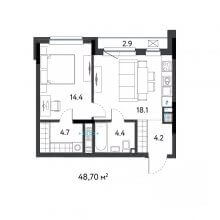 2-комн. евро квартира в ЖК К745, 48.70 м²