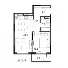 2-комн. евро квартира в ЖК К745, 51.70 м²