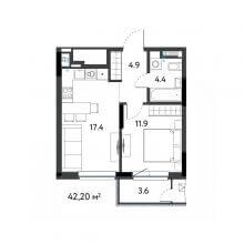 2-комн. евро квартира в ЖК К745, 42.20 м²
