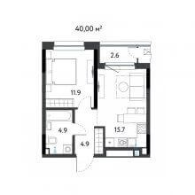 2-комн. евро квартира в ЖК К745, 40.00 м²