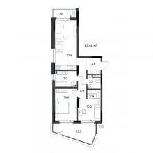 3-комн. евро квартира в ЖК К745, 87.40 м²