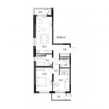 3-комн. евро квартира в ЖК К745, 76.90 м²