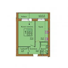 1-комн. квартира в ЖК Аристократ, 43.70 м²