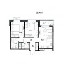 3-комн. евро квартира в ЖК К745, 58.90 м²