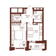 1-комн. квартира в ЖК Три девятых, 38.63 м²