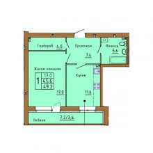 1-комн. квартира в ЖК Аристократ, 49.20 м²
