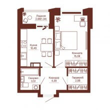 1-комн. квартира в ЖК Три девятых, 37.68 м²