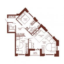 3-комн. евро квартира в ЖК Три девятых, 74.79 м²