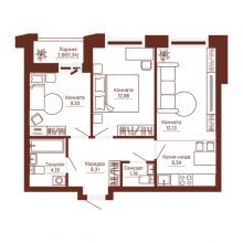 3-комн. евро квартира в ЖК Три девятых, 57.58 м²