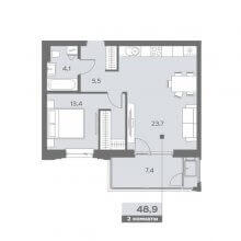 2-комн. евро квартира в ЖК Эпоха, 48.90 м²