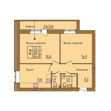 2-комн. квартира в ЖК Аристократ, 64.00 м²