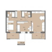 3-комн. евро квартира в ЖК Эпоха, 70.40 м²