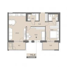 3-комн. евро квартира в ЖК Эпоха, 70.40 м²