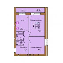 2-комн. квартира в ЖК Аристократ, 56.60 м²