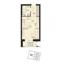 Студии в ЖК Элерон, 27.50 м²
