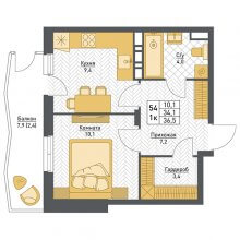1-комн. квартира в ЖК Фаворит, 36.50 м²