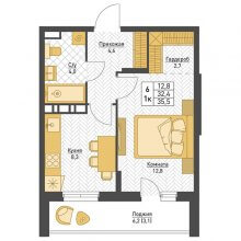 1-комн. квартира в ЖК Фаворит, 35.50 м²