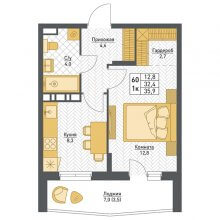 1-комн. квартира в ЖК Фаворит, 35.90 м²