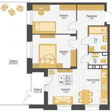 3-комн. евро квартира в ЖК Фаворит, 66.40 м²