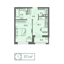 1-комн. квартира в ЖК Новый Парковый, 37.10 м²