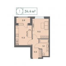 1-комн. квартира в ЖК Новый Парковый, 34.40 м²