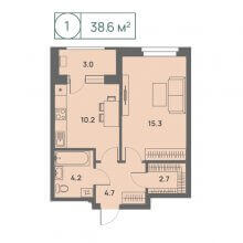 1-комн. квартира в ЖК Новый Парковый, 38.60 м²