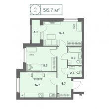2-комн. квартира в ЖК Новый Парковый, 56.70 м²