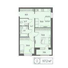 2-комн. квартира в ЖК Новый Парковый, 57.20 м²