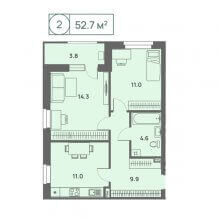 2-комн. квартира в ЖК Новый Парковый, 52.70 м²