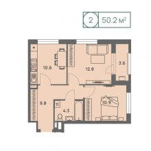 2-комн. квартира в ЖК Новый Парковый, 50.20 м²