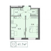 2-комн. евро квартира в ЖК Новый Парковый, 41.70 м²