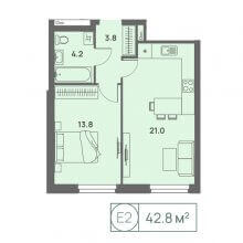 2-комн. евро квартира в ЖК Новый Парковый, 42.80 м²