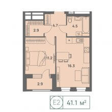 2-комн. евро квартира в ЖК Новый Парковый, 41.10 м²
