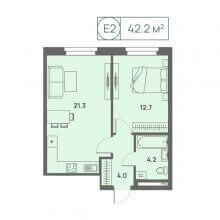 2-комн. евро квартира в ЖК Новый Парковый, 42.20 м²
