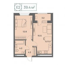 2-комн. евро квартира в ЖК Новый Парковый, 39.40 м²