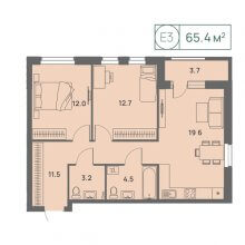 3-комн. евро квартира в ЖК Новый Парковый, 65.40 м²