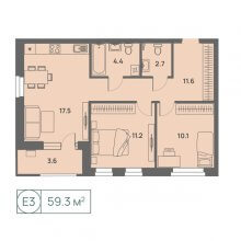 3-комн. евро квартира в ЖК Новый Парковый, 59.30 м²
