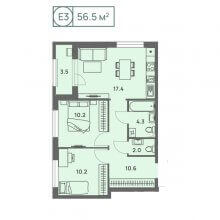 3-комн. евро квартира в ЖК Новый Парковый, 56.50 м²