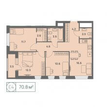 4-комн. евро квартира в ЖК Новый Парковый, 70.80 м²