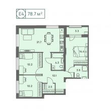 4-комн. евро квартира в ЖК Новый Парковый, 78.70 м²