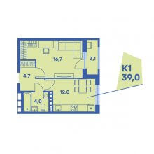 1-комн. квартира в ЖК Свобода, 39.00 м²